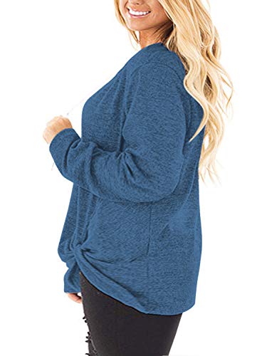 Image of DOLNINE Womens Plus Size Knotted Tops Long Sleeve Tee Shirts Loose Casual Blouse