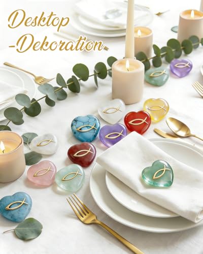 Kleine Geschenke für Kommunion Junge Mädchen, 10er Herz Glückssteine mit Fisch für Kinder mit Kommunion Karte und Organza Beutel, Mitgebsel Kommunion Gastgeschenke, Tischdeko Kommunion Deko