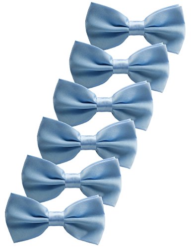 Udres 6 Pack Solid Bow Tie Satin Pre-tied Bowtie for Wedding Party (One Size, Light Blue)
