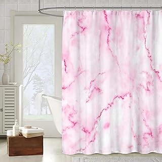 OCEUMACO Shower Curtain Bathroom Wet Room 3D Marble Pattern Extra Long Quality Bath Curtains Anti Mould Proof Resistant Machine Washable 200cm Drop Waterproof Fabric with Hooks - Pink