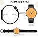 Mens Watches Ultra-Thin Minimalist Waterproof-Fashion Wrist Watch for Men Unisex Dress with Black Leather Band-Silver Hands Yellow Face
