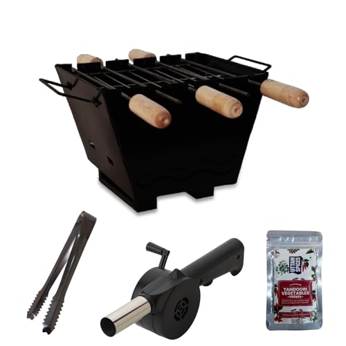 Peng Essentials FireGrill Tabletop Barbeque Grill For Home | Portable, Easy Assemble, Efficient Heat & Smoke Circulation | Charcoal Griller BBQ with Set of 5 Wooden Skewers, 1 Tong & 2 Pack of Spices (B0CGHVLJJL) Amazon Price History, Amazon Price Tracker