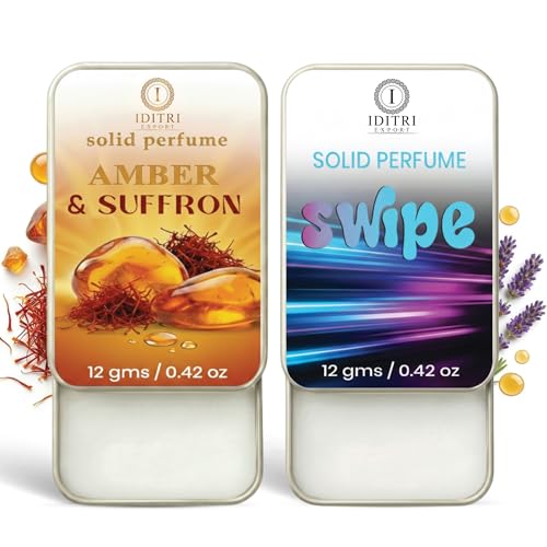 Image of IDITRI EXPORT Solid Perfume |Amber & Saffron&Swipe Alcohol Free Wax Perfume Balm, Long Lasting | Pocket Tin 12g, Pack Of 2| Non Greasy Smooth Glide, Travel Friendly Unisex Gifts He Or Her