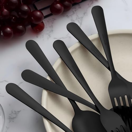 Image of Unokit 24-Piece Forks and Spoons Silverware Set - Forks and Spoons Food Grade Stainless Steel Silverware for Home, Kitchen and Restaurant, 12-Fork and 12-Spoon, Mirror Polished&Dishwasher Safe, Black