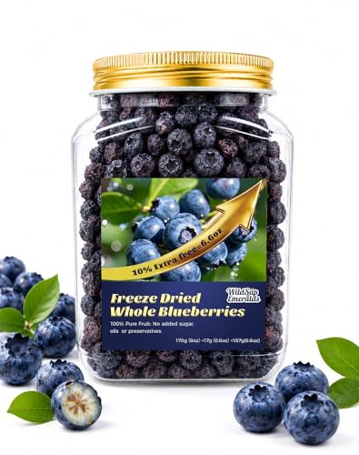 WildSap Emeralds Freeze-Dried Whole Blueberries (6.6 oz / 187g) - Natural Crunchy Dried Blueberry Fruit Snacks No Added Sugar Unsweetened Berries for Oatmeal Toppers