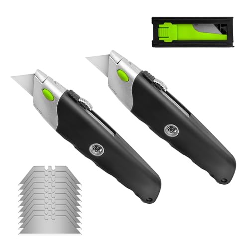 XW Premium Utilty Knife Set, Heavy Duty Retractable Box Cutter with 10 PCS Extra SK5 Blades, 2-pack