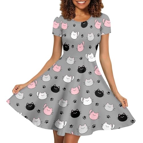 Image of AFPANQZ Womens Casual Summer Lightweight Vintage Dress Short Sleeve Midi Dress Knee-Long Luxury Formal Dress