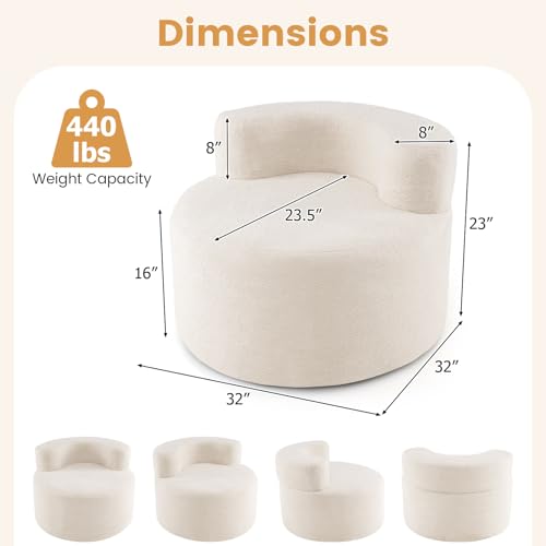 Sillón redondo de peluche suave beige miniatura 3