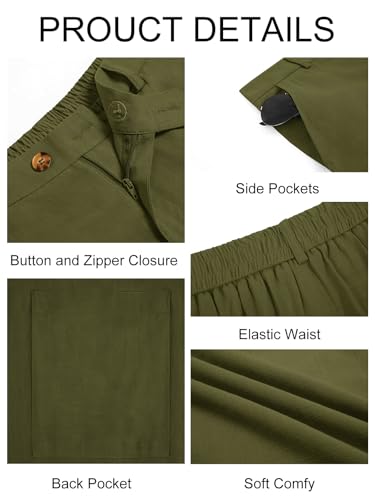 Image of Runcati Mens Casual Pants Elastic Waist Linen Dress Lightweight Straight-Legs Loose Fit Summer Beach Yoga Trousers