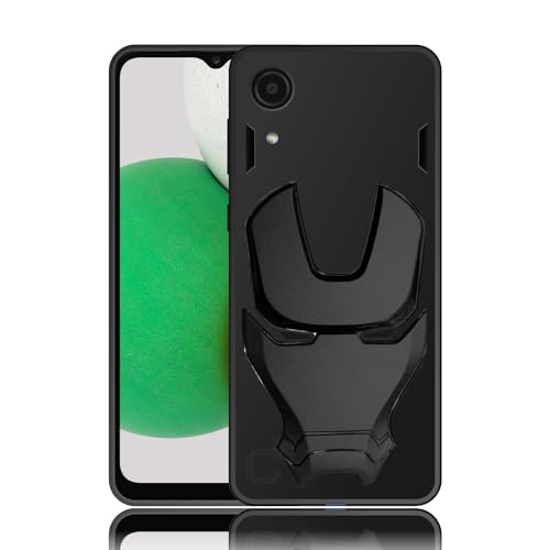Image of COVERLY Official 3D Smooth Feel Avenger Logo Mask Soft Rugged Grip Iron Man Engraved Cartoon Movie Engraved Silicone Rubber Matte Back Cover for Samsung Galaxy A03 Core (2020) - Black