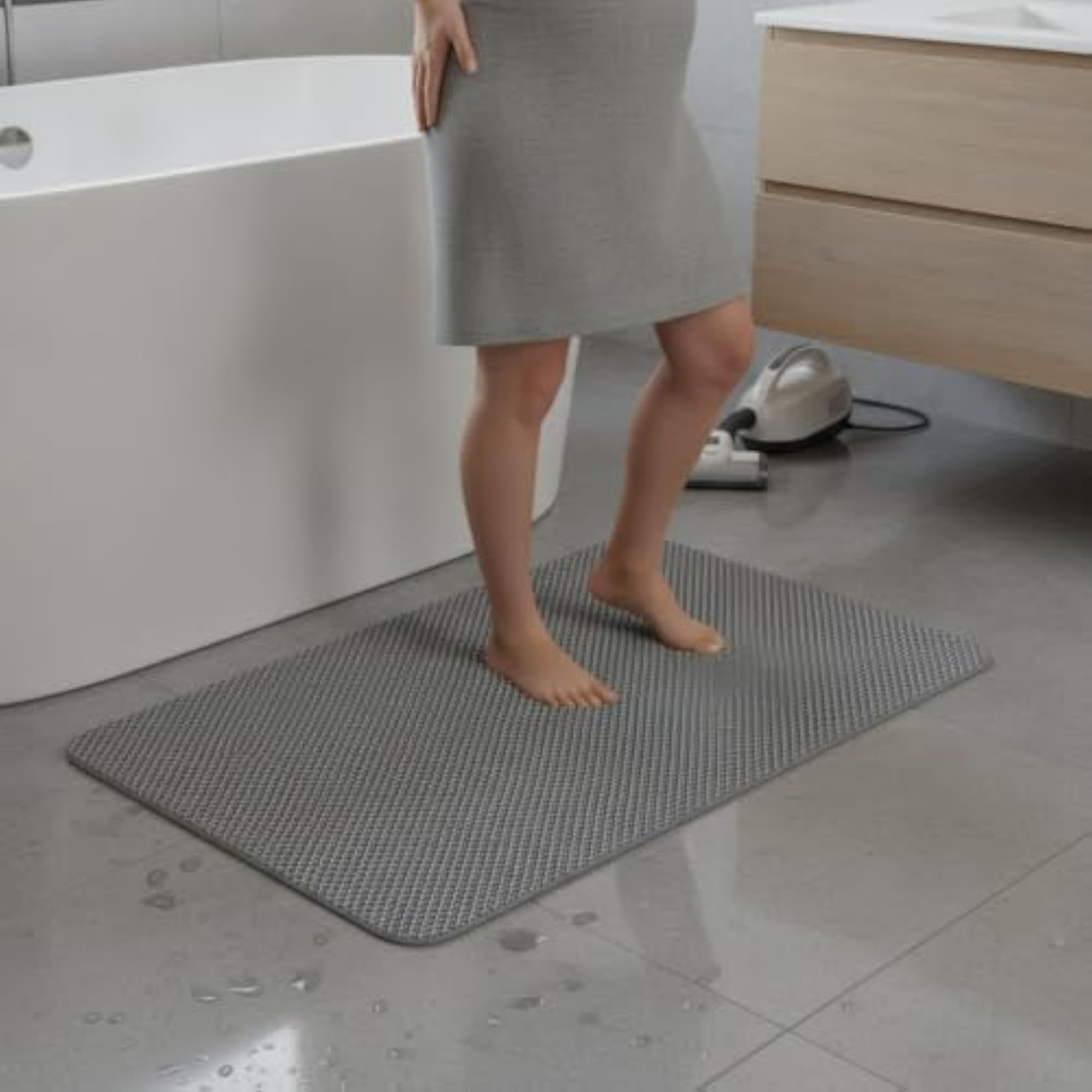 Non-Slip PVC Hollow Bathroom Floor Mat, Custom Grey