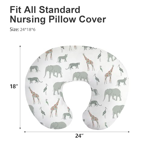 Image of Little Grape Land Nursing Pillow Covers 2 Pack, Soft & Breathable Removable Breastfeeding Pillows Covers for Feeding Pillows, Nursing Pillow Slipcover for Baby Girls Boys, (Safari & Green)