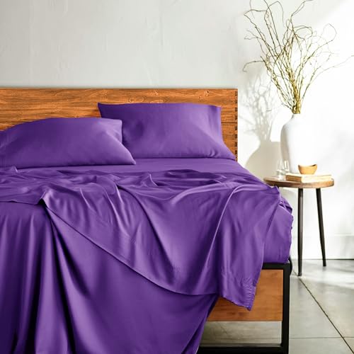 LUX Décor Bamboo Viscose Sheet Sets - Organic 35% Viscose derived from Bamboo Rayon Blend with 65% Polyester - Cooling, Breathable & Soft, Hotel Luxury Experience – Twin, Purple - Image 3