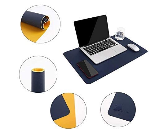Image of Mouse Pad, Desk Mat, Large Leather Desk Pad, PU pad Waterproof Mouse Pad for Laptop, Office Table Protector Blotter Best Gifts (60 x 30 cm, Nevy Blue & Orange)