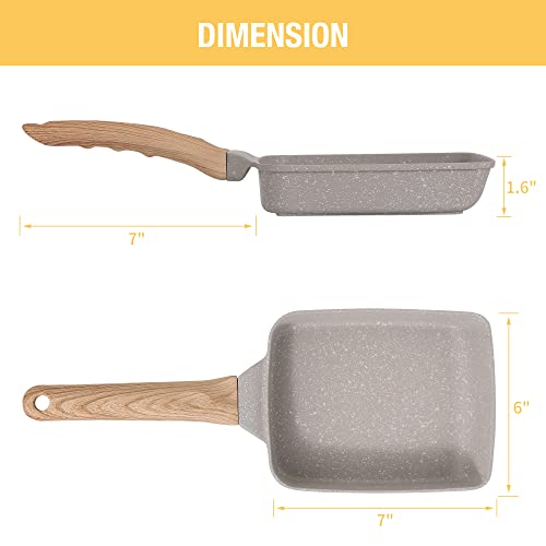 Lonffery Tamagoyaki Pan Nonstick Japanese Omelette Pan, 7" X 6" Egg Pan Rectangle Egg Frying Pan With Anti Scalding Handle, Silicone Spatula & Brush, White #TOP6