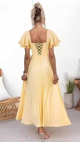 Pleated Satin Bridesmaid Dresses with Short Sleeves Backless Maxi Formal Evening Dress Hi0324