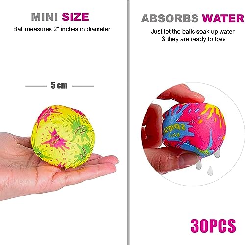 LATERN 30 Stück Wasserbombenbälle, 5CM Wiederverwendbarer Wasserabsorbierender Ball Mini Wasserspritzbälle für Outdoor Wasseraktivitäten Poolstrand Gastgeschenke Sommerliche Wasserkampfspiele