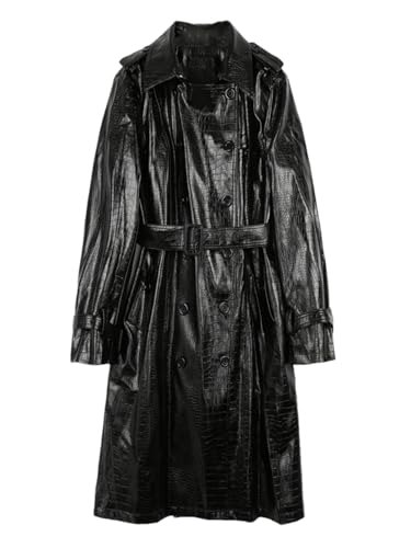 ジャケット・アウター Crocodile trench coat Amazon.com: Crocodile Printed Leather Long Trench Coat For Women