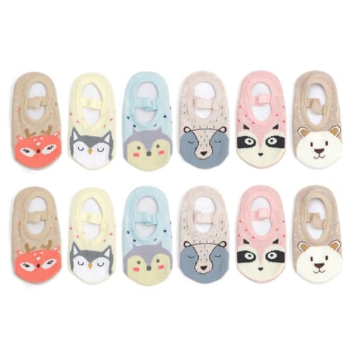 Baby Toddler Anti Slip Non Skid Socks with Grip for Infant Girls Slippers Children Short Socks, 6 Pairs, 4.72in-5.51in