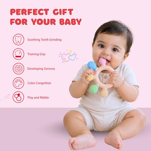 Image of Tekme Silicone Ring Teether for Babies 3-12 Months | Made in India Baby Teething Toys | BPA Free Food Grade Silicone Teether | Sensory Chew Toy with Multiple Textures & Easy Grip Design (Pack of 1)