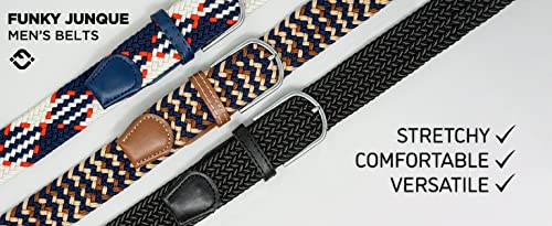 Funky Junque Men's Premium Braided Elastic Belt - for Dad on Father's Day - with Leather Tip - Stylish Comfort Stretch2