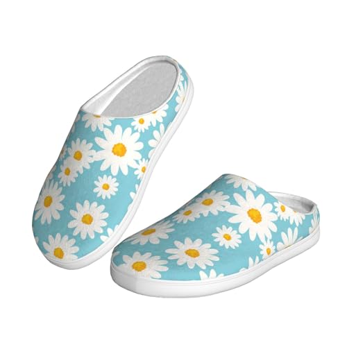 Daisy Flower Blue Full Print Flannel Slippers，Soft Warm Upper, Anti-Slip TPR Sole, for Casual Use2