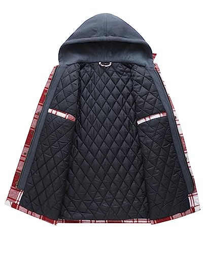 Image of ZENTHACE Men's Quilted Lined Hooded Plaid Jacket,Zipper & Snap Closure