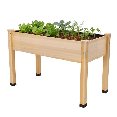 SPECRAFT 48 x 24 x 30 Inches Raised Garden Bed with Legs, 5 Cu Ft Wooden Planter Box with Drainage Holes & Liner, Outdoor Raised Garden Beds for Patio Backyard Gardening, Natural Wood Color