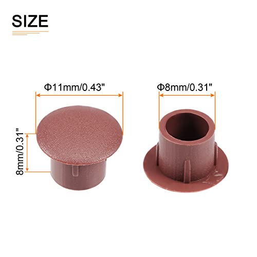 Image of DTGN 8mm x 11mm x 8mm(Dia. x Cap Dia. x H) Screw Hole Plugs - 50Pack - Good for Furniture Cupboard Wardrobe - Plastic Fastener Hole Caps - Brown
