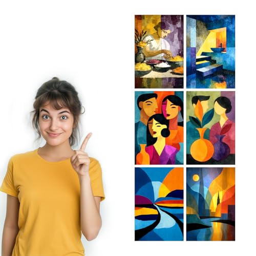 Image of SiddArtify Abstract Geometric Wall Art Prints Set - Modern Poster Decor for Living Room Bedroom Office - 12x18 inch Sticker Pack of 6