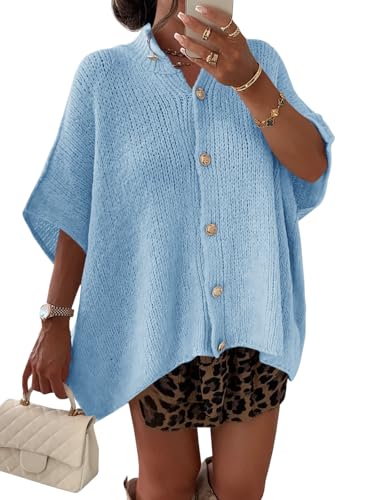 Image of Saodimallsu Womens Short Sleeve Cardigan Sweaters Button Down Lightweight Knit Cardigans