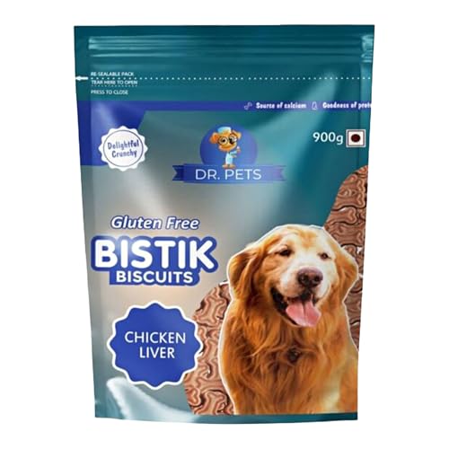 Image of Dr.Pets Bistik Dog Food Adult - Dog Biscuits for Adult Dog & Puppy, Gluten Free Healthy Treats with Fresh & Natural Ingredients, Banana Oats & Chicken Liver Flavor 900g Each (Combo Pack)