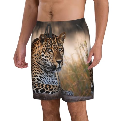 African Animal Leopard Men's Swim Trunks Quick Dry Board Shorts with Pockets Casual Drawstring Beach Shorts2