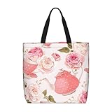 Tasses à thé avec roses romantiques style shabby imprimé léger sac confortable réutil...