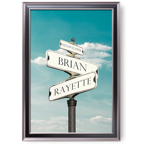 Street Sign clear sky Framed Arts Gift Your Names,the Date and romantic verses or write your own message Gift for Anniversary.With Different Frame Styles Framed Size:33 5/8X23 5/8 inches