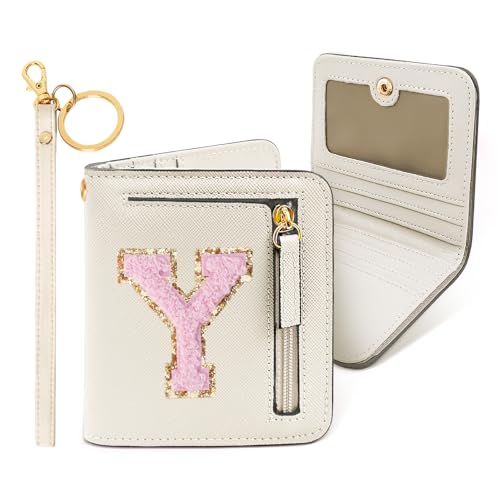 Image of COSHAYSOO Initial Wallet RFID Small Bifold Slim Letter Wallet for Women Teenager Girls Travel Daily Necessities Credit Cards Money Cash Coin Organizer, Off White, Compact, Y