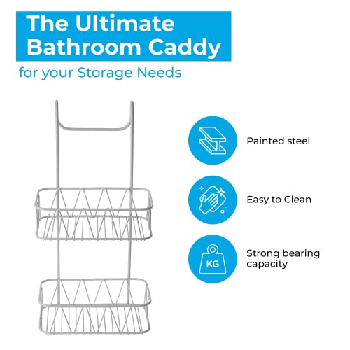 Blue Canyon 2 Tier Hanging Shower Caddy, No Drill Stainless Steel Bathroom Shelf, Non-Rusting Storage Shelves, Shower Accessory for Bathroom Organisation Shelf, Shower Basket Organizer, White - Cosy Home Interiors Blue Canyon 2 Tier Hanging Shower Caddy, No Drill Stainless Steel Bathroom Shelf, Non-Rusting Storage Shelves, Shower Accessory for Bathroom Organisation Shelf, Shower Basket Organizer, White - Image 2