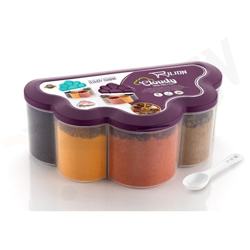 RILION Cloudy Multipurpose Masala Box Container Purple Kitchen Storage Box, 6 in 1 Plastic Box for Storage, BPA Free Kitchen Containers for Cooking Essentials, Stackable Storage and Containers