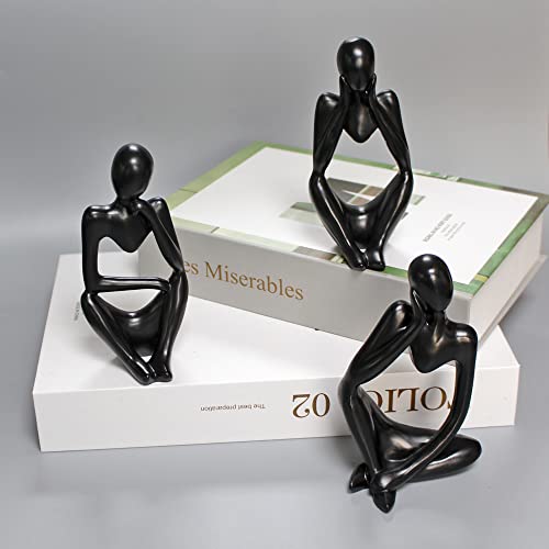 Fineusea Home Decor Resin Thinker Statue Abstract Art, Modern Sculpture Creative Personality (Small-Black) Desktop,Bookshelf Decor Set Of 3 Simple Fashion Style. #TOP5