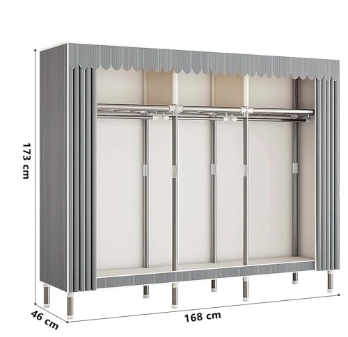 Armadio portatile multifunzionale in tela, armadio pieghevole in tessuto con asta per appendere e ripiani per camera da letto, soluzione salvaspazio 168 x 46 x 173 cm