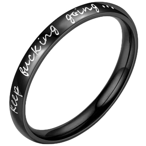 Stainless Steel Stackable Keep Fucking Going Inspirational Graduation Ring (Black 9)