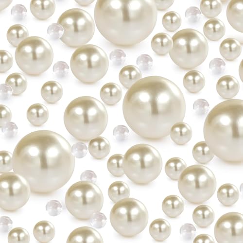 FENGCHUANG Perles Flottantes pour Vase 150 pcs Satin Lustre Perles Rondes, 8/14/20mm Acrylique Sans Trou Perle Flottante, Faux Perle Brillante pour Vase Filler...