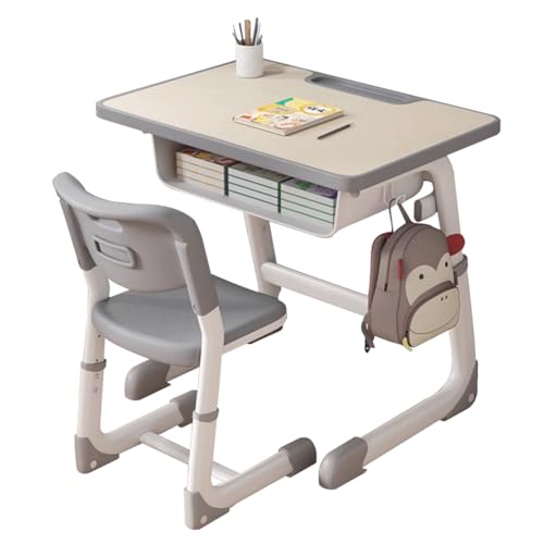AKEMI LIVING 勉強机 学習机セット 子供用 デスク・椅子セット 高さ調整可能 キッズデスクセット 多機能 引き出し付き 家庭用 学校用 全学年対応 組み立て不要 グレー