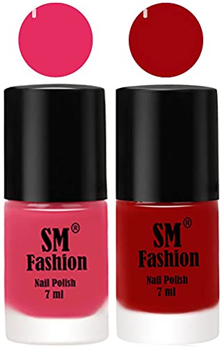 Image of Long Lasting Nail Polish | Nail Paint Combo 7 ml Each) - Set of 2 Dark Rose Pink-Light Red