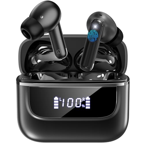 Wireless Earbuds Bluetooth 5.4, 6 Mic ENC Noise Cancelling Clear Call, in Ear Buds Deep Bass HiFi Stereo Sound, Big Dual LED Display 48H Playtime Earphones IPX7 Waterproof Headphones Android iOS Black