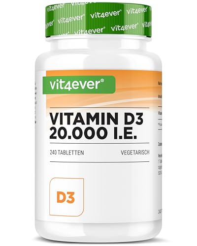 Vitamine D3 20.000 I.E. Depot - 240 Comprimés - Haute Dose - Végé...