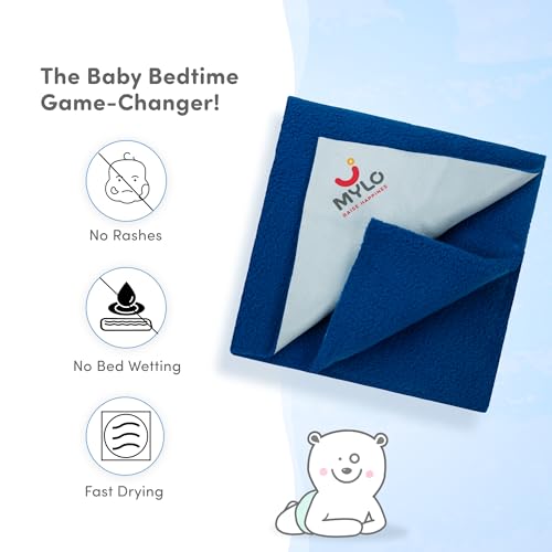 Image of Mylo Baby Waterproof Mattress Protector for Baby (0-3 Years), Extra Absorbent, Soft and Reusable Quick Dry Sheets (100X70cm)(Cobalt, Full)