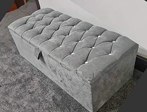 Spring Well,New Colchester Style,Beautiful Crushed Velvet Fabric Chest, Ottoman, Box/Storage Blanket Box (Silver, Large)