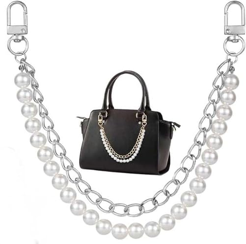 VIGHNESHWAR TRADERS 1 Pcs Pearl Purse Strap 9.45" Imitation Gold Silver Metal Short Handle Replacement Bag Chain Strap (31 cm)-picture-18