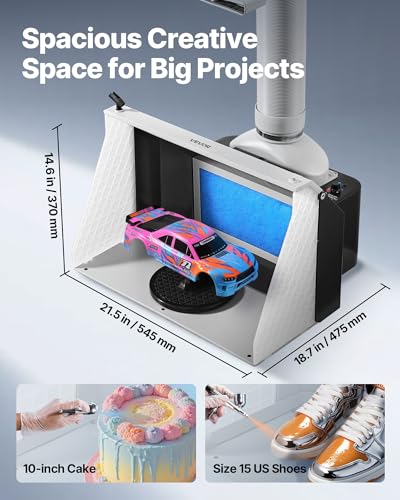 Image of VEVOR Airbrush Spray Booth, Dual Fans, 21.5 x 18.7 x 14.6 in, Portable Hobby Airbrush Paint Spray Booth Kit with 3 LED Lights and Exhaust Extension Hose, for Painting Models, Arts, Crafts, Cakes | For Painting Models, Arts, Crafts, and Cakes, Portable, 21.5 x 18.7 x 14.6 in, with 3 LED Lights and Exhaust Extension Hose